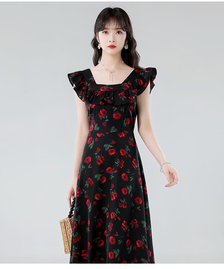 실사 프랑스식 레트로 장미 드레스 여름 새로운 작은 날다 소매 허리 수축 품격 고급 센스 슬립 롱 스커트 상세 이미지 14