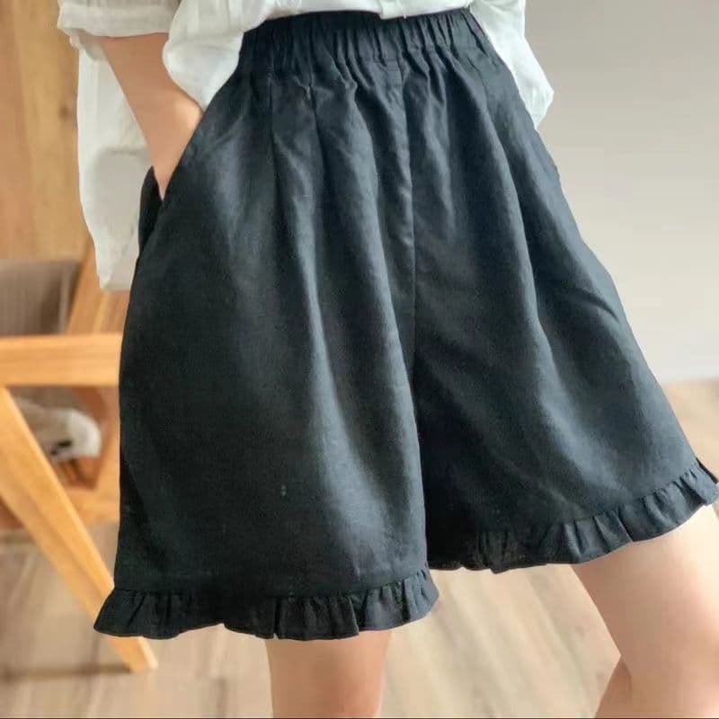 캐주얼 여름 새로운 면 린넨 반바지 여성 레트로 무거운 작업 프릴 레이스업 허리밴드 와이드 레그 팬츠 캐주얼 반바지 상세 이미지 11