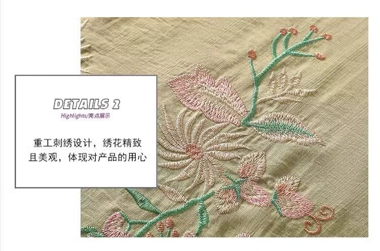 무거운 작업 자수 여성 셔츠 새로운 중식 스탠드 칼라 비스듬한 襟 단추 셔츠 면 린넨 국풍 개선 차 서비스 맨위 상세 이미지 3
