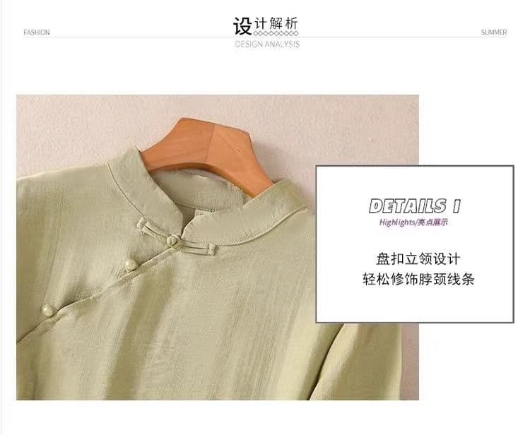 무거운 작업 자수 여성 셔츠 새로운 중식 스탠드 칼라 비스듬한 襟 단추 셔츠 면 린넨 국풍 개선 차 서비스 맨위 상세 이미지 6