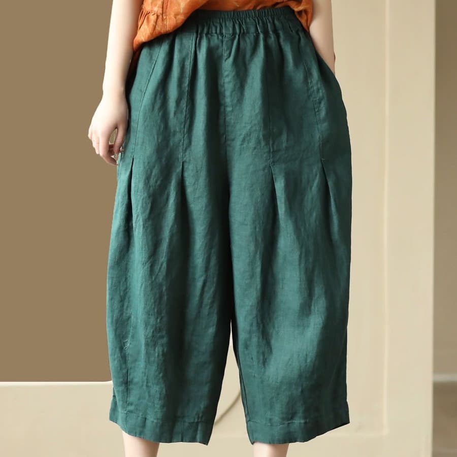 문예 새로운 레트로 수공 핀치 Pleat 면 린넨 8 점 바지 여성 허리밴드 슬림해 보이는 하렘 바지 캐주얼 바지 허리밴드 이미지 3