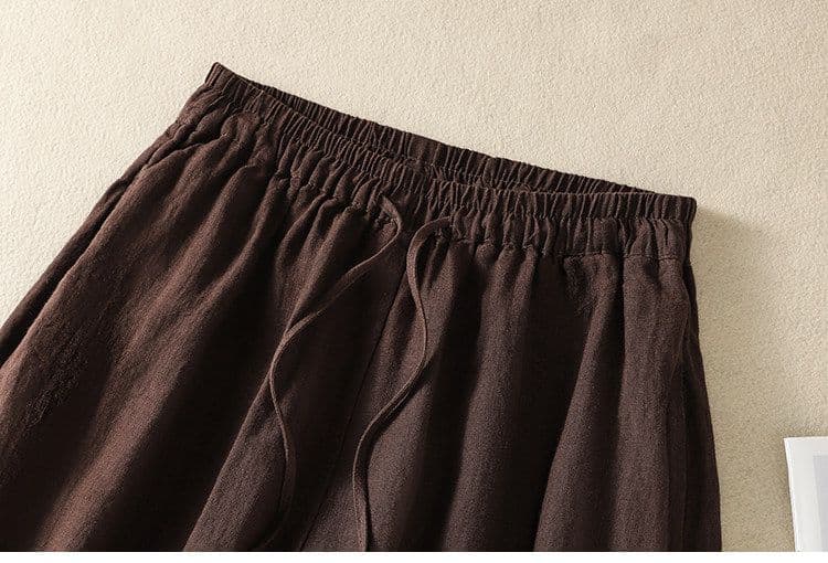 레트로 면 린넨 가정 와이드 레깅스 바지 여름 미니멀리즘 바람 출퇴근 다용도 캐주얼 바지 7부 바지 밴딩 스트랩 바지 상세 이미지 19