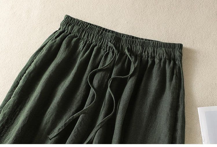 레트로 면 린넨 가정 와이드 레깅스 바지 여름 미니멀리즘 바람 출퇴근 다용도 캐주얼 바지 7부 바지 밴딩 스트랩 바지 상세 이미지 24