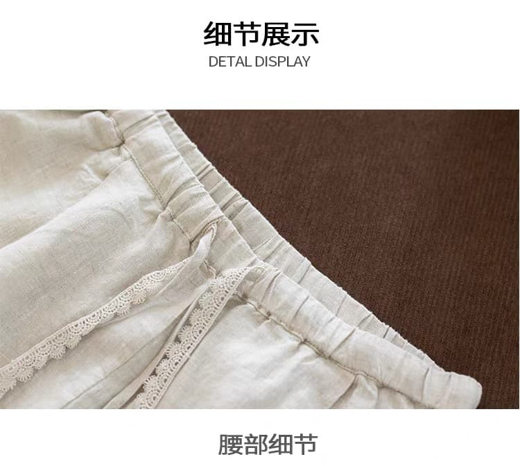 여름 하이웨이스트 9 포인트 면 린넨 캐주얼 와이드 팬츠 여성 레이스 펌프 로프 레이스업 목이버섯 레이스 풍선 바지 캐주얼 바지 상세 이미지 20
