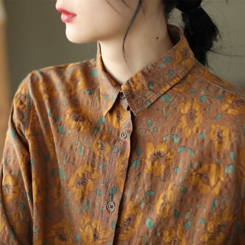 2026 년 봄 가을 새로운 문예 레트로 꽃무늬 면 린넨 셔츠 맨위 여성 품격 다용도 꽃무늬 긴팔 셔츠 상세 이미지 1