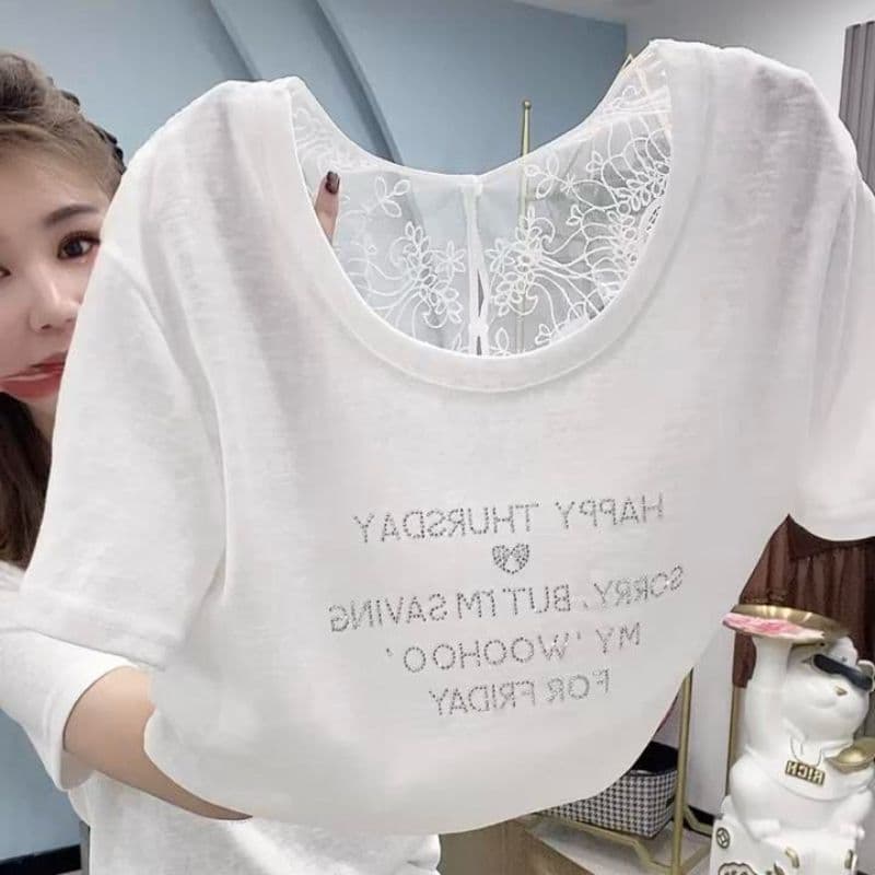 레이스 아름다움 뒤로 알파벳 핫픽스 반팔 티셔츠 2026 여름 새로운 다용도 슬림해 보이는 외국 가스 작은 대중 품격 맨위 이미지 4