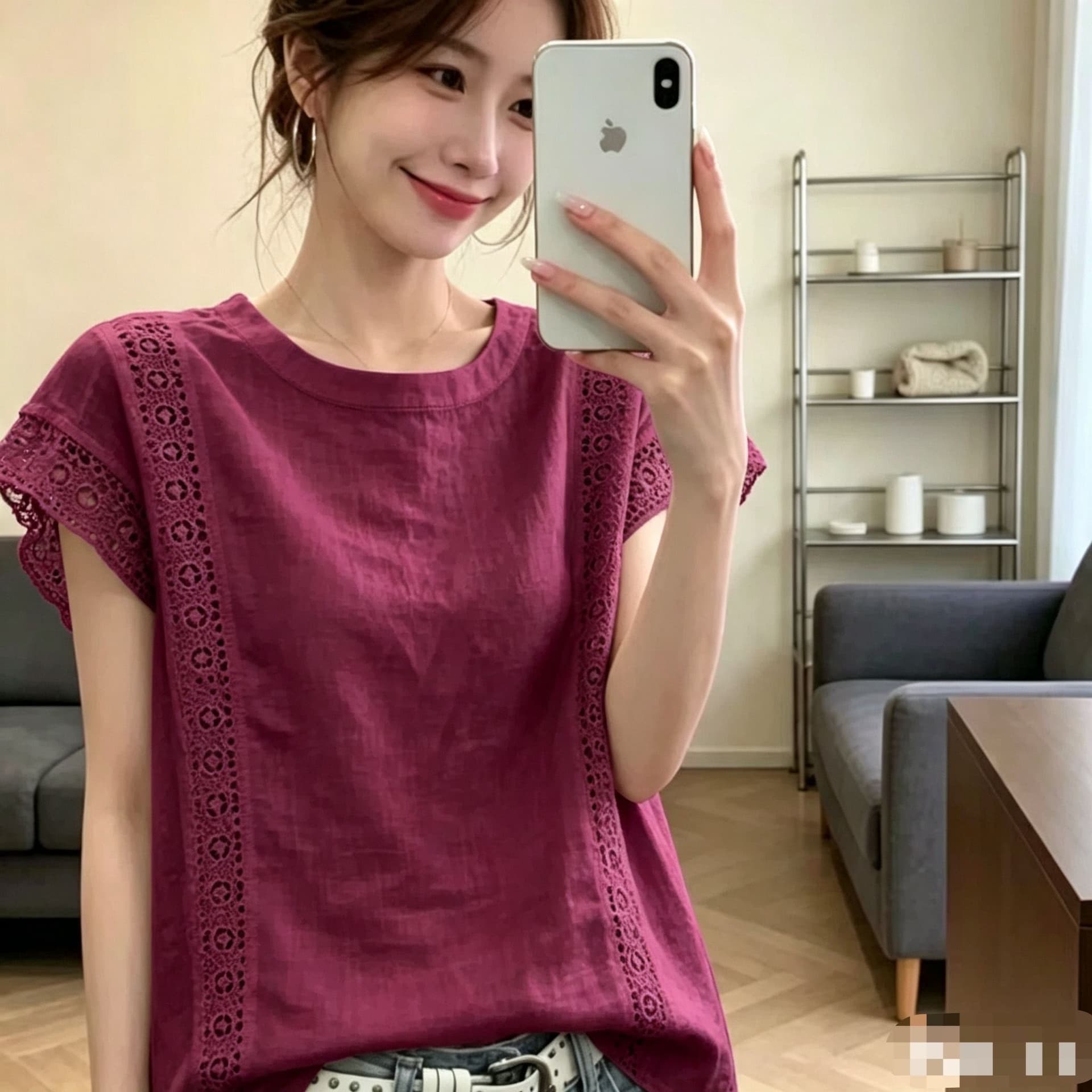 여름과 가을 새로운 문예 레트로 아마 미니멀리즘 패션 한국 스타일 무거운 작업 레이스 셔츠 레이스 민소매 맨위 이미지 5