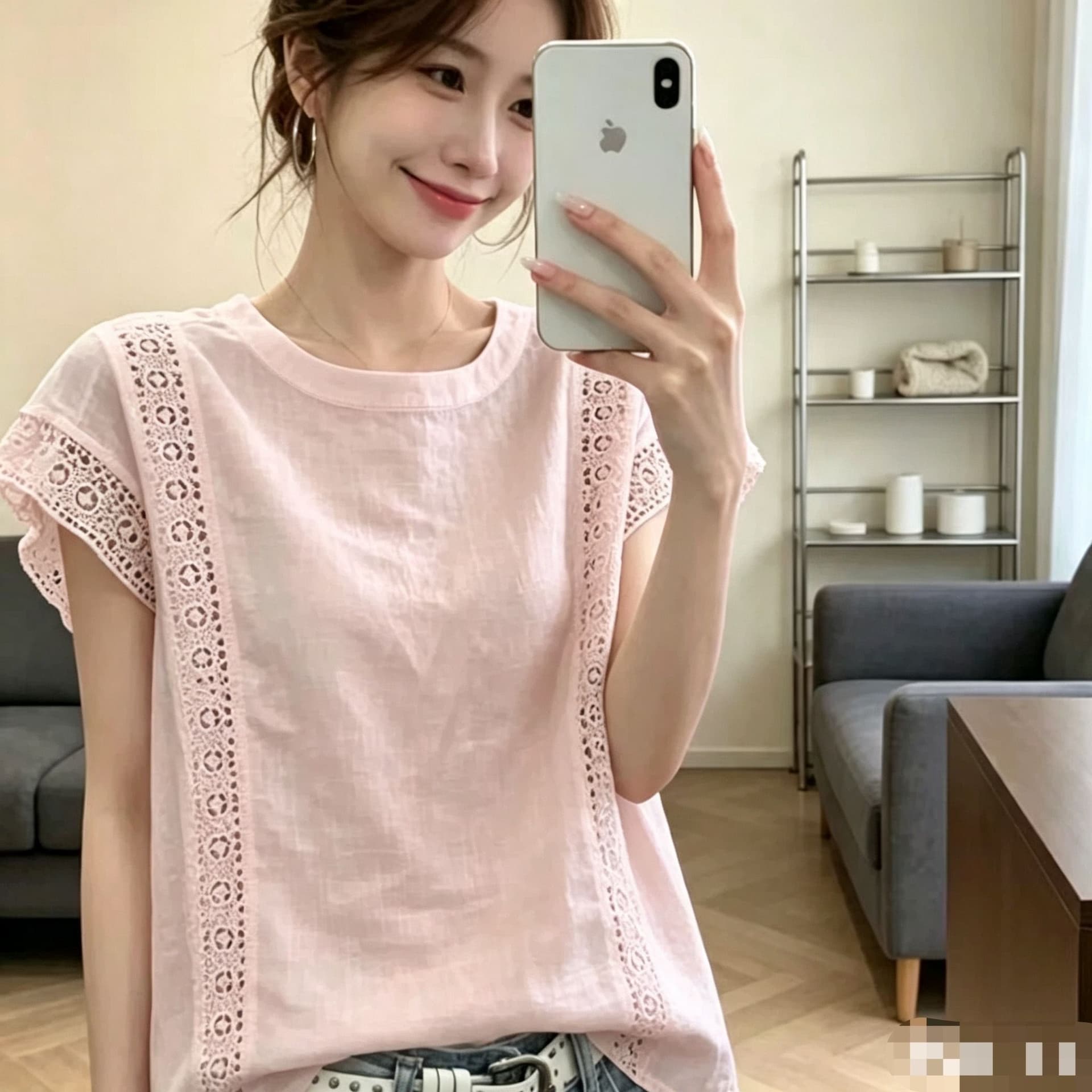 여름과 가을 새로운 문예 레트로 아마 미니멀리즘 패션 한국 스타일 무거운 작업 레이스 셔츠 레이스 민소매 맨위 상세 이미지 4