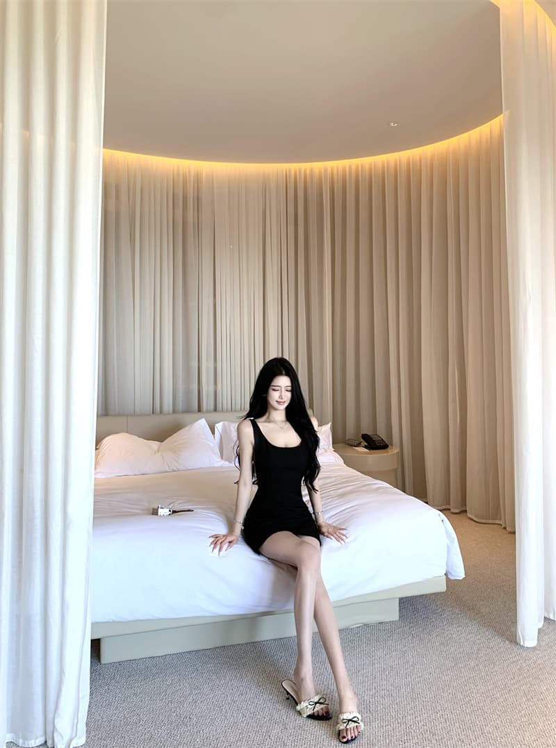 실사 수여 됨 작은 검은 드레스 수공 높음 세트 섹션 무거운 작업 못 훈련 백리스 슬립 드레스 새로운 상세 이미지 10