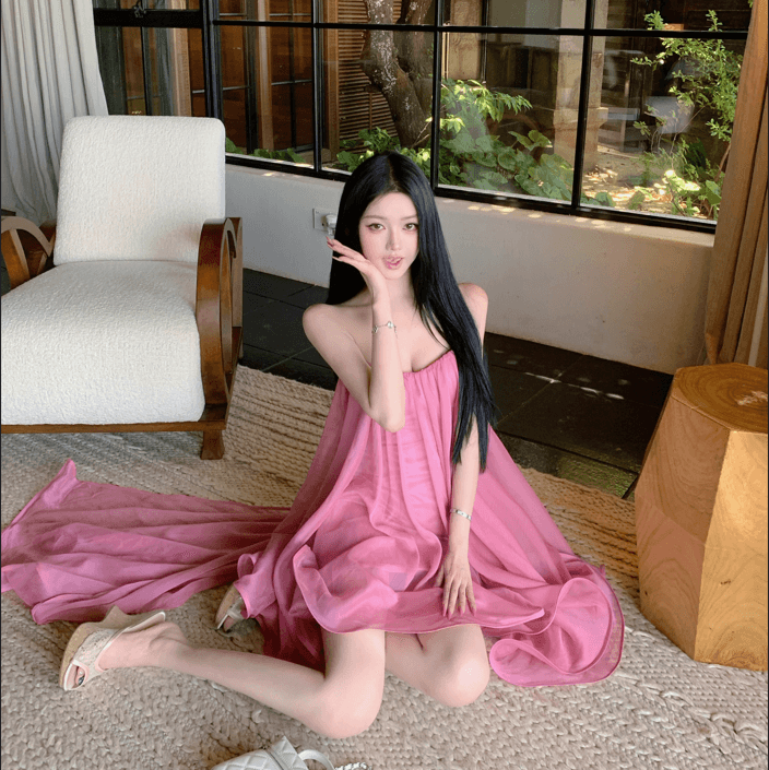 실사 분말 안개 바다 무거운 작업 기타 착용 리본 휴가 튜브탑 치마 물결무늬 미니 스커트 순수한 욕망 드레스 이미지 2