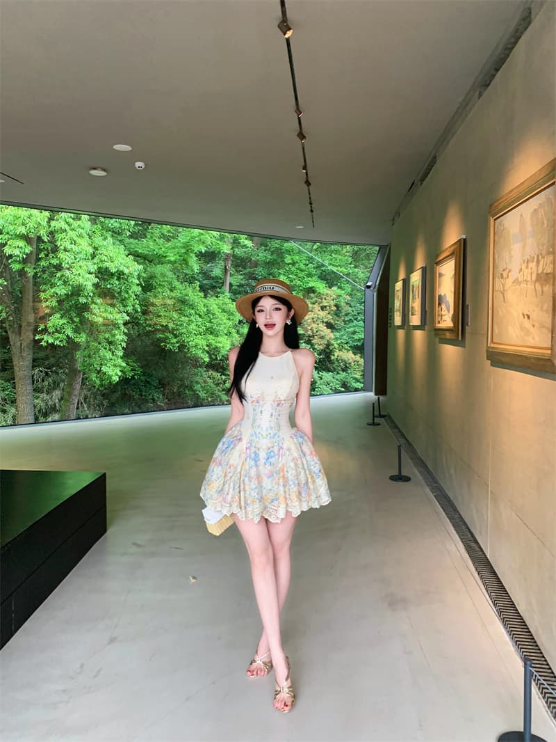 실사 앨리스 꿈 나라 행침 목 여성 드레스 여름 디자인 센스 프린트 휴가 바람 허리 수축 치마 상세 이미지 8