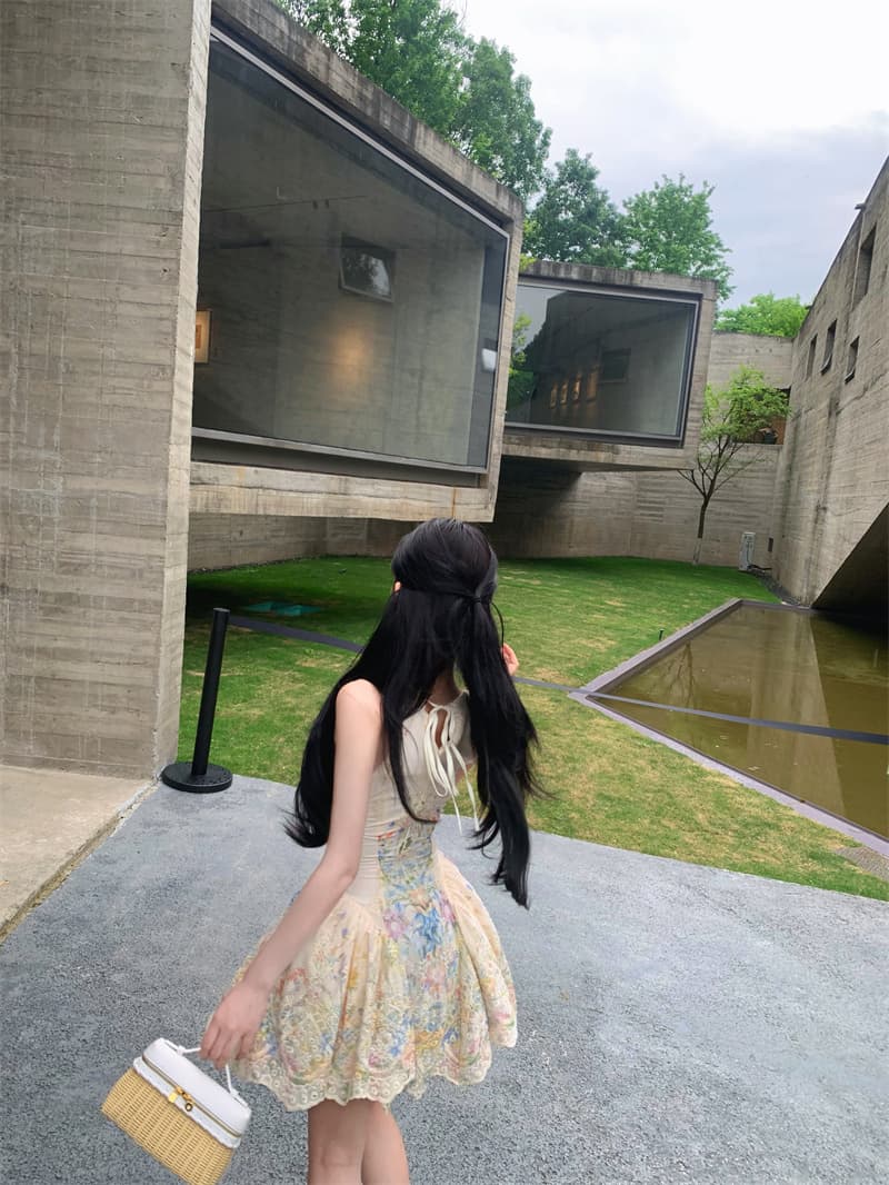 실사 앨리스 꿈 나라 행침 목 여성 드레스 여름 디자인 센스 프린트 휴가 바람 허리 수축 치마 상세 이미지 9