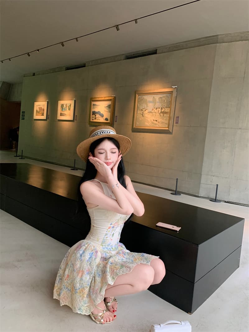 실사 앨리스 꿈 나라 행침 목 여성 드레스 여름 디자인 센스 프린트 휴가 바람 허리 수축 치마 상세 이미지 10