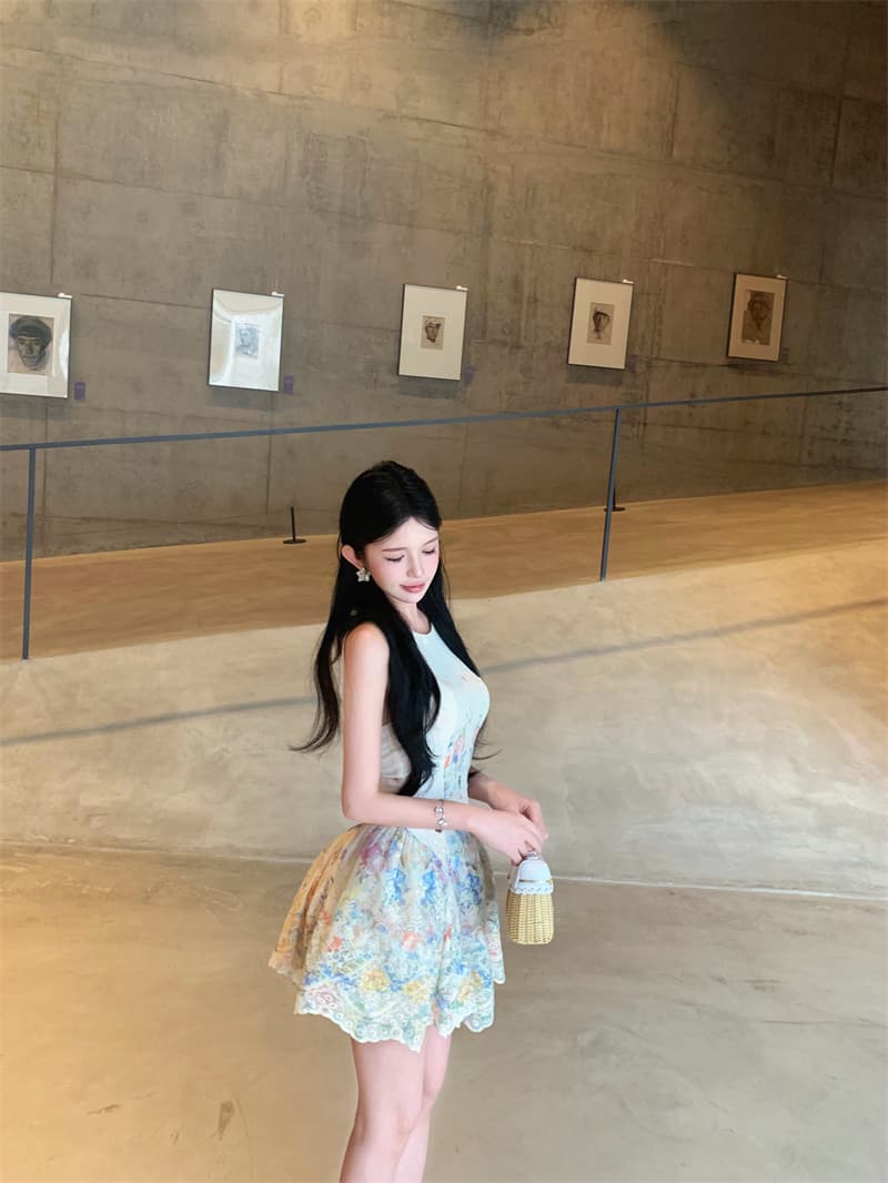 실사 앨리스 꿈 나라 행침 목 여성 드레스 여름 디자인 센스 프린트 휴가 바람 허리 수축 치마 상세 이미지 11