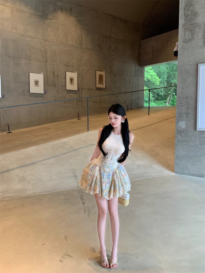 실사 앨리스 꿈 나라 행침 목 여성 드레스 여름 디자인 센스 프린트 휴가 바람 허리 수축 치마 상세 이미지 12