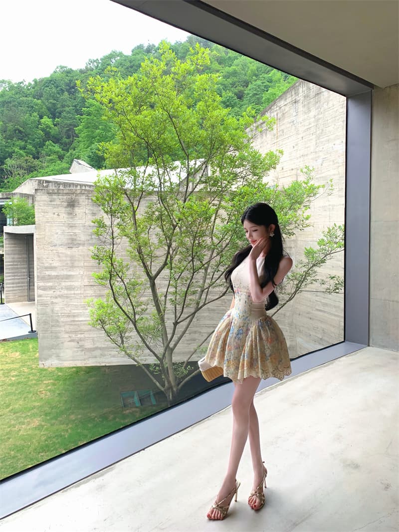 실사 앨리스 꿈 나라 행침 목 여성 드레스 여름 디자인 센스 프린트 휴가 바람 허리 수축 치마 상세 이미지 14