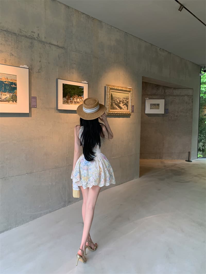 실사 앨리스 꿈 나라 행침 목 여성 드레스 여름 디자인 센스 프린트 휴가 바람 허리 수축 치마 상세 이미지 15