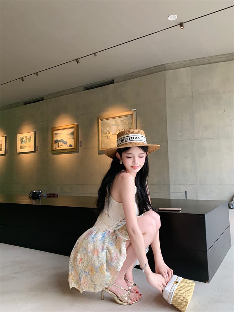 실사 앨리스 꿈 나라 행침 목 여성 드레스 여름 디자인 센스 프린트 휴가 바람 허리 수축 치마 상세 이미지 20