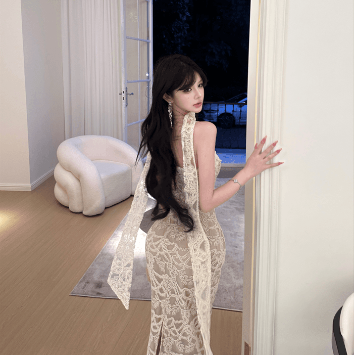 실사 달빛 제직 꿈 3 차원 디스크 선 뼈 자수 프랑스식 레이스 슬립 드레스 이미지 4