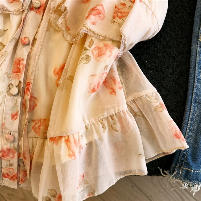 실사 지금 여름 꿀 무거운 작업 도트 무늬 꽃무늬 레이스업 프릴 광장 칼라 맨위 여성 프랑스식 품격 작은 셔츠 상세 이미지 11