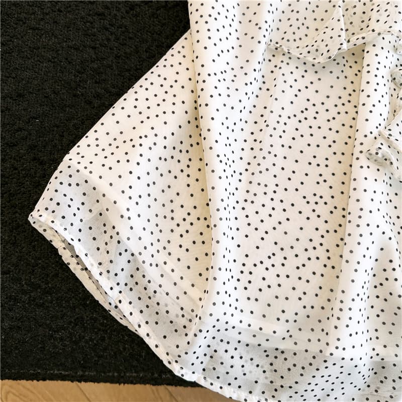 실사 지금 한 부서 도트 무늬 다용도 리본 민소매 셔츠 여름 디자인 센스 캐주얼 조끼 맨위 상세 이미지 9