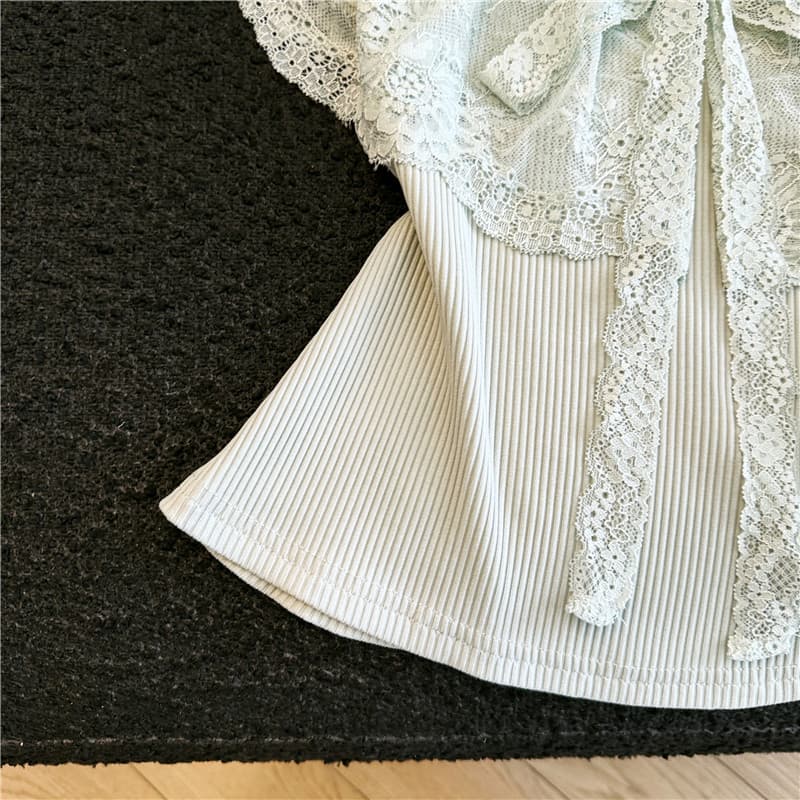 실사 지금 달콤한 매운맛 레이스 레이스 쇼트 스타일 티셔츠 여성 여름 몸매 가꾸기 품격 오프숄더 맨위 상세 이미지 17