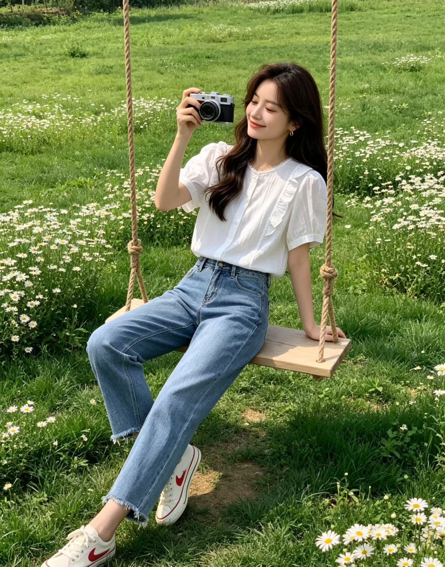 실사 지금 프랑스식 프릴 거품 소매 여성 셔츠 여름 레이스 라운드 넥 싱글 줄 버튼 슬림해 보이는 맨위 이미지 3