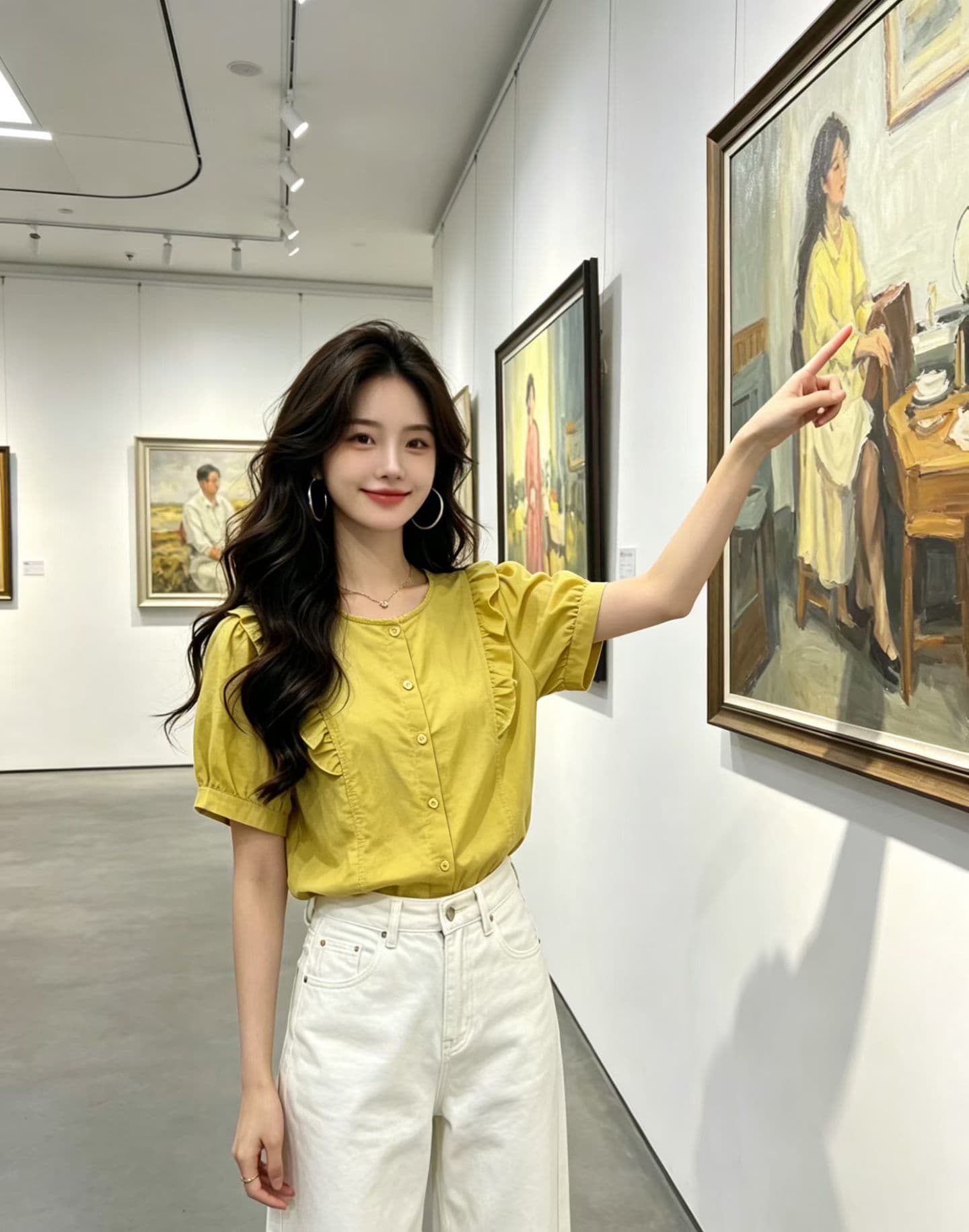 실사 지금 프랑스식 프릴 거품 소매 여성 셔츠 여름 레이스 라운드 넥 싱글 줄 버튼 슬림해 보이는 맨위 상세 이미지 3
