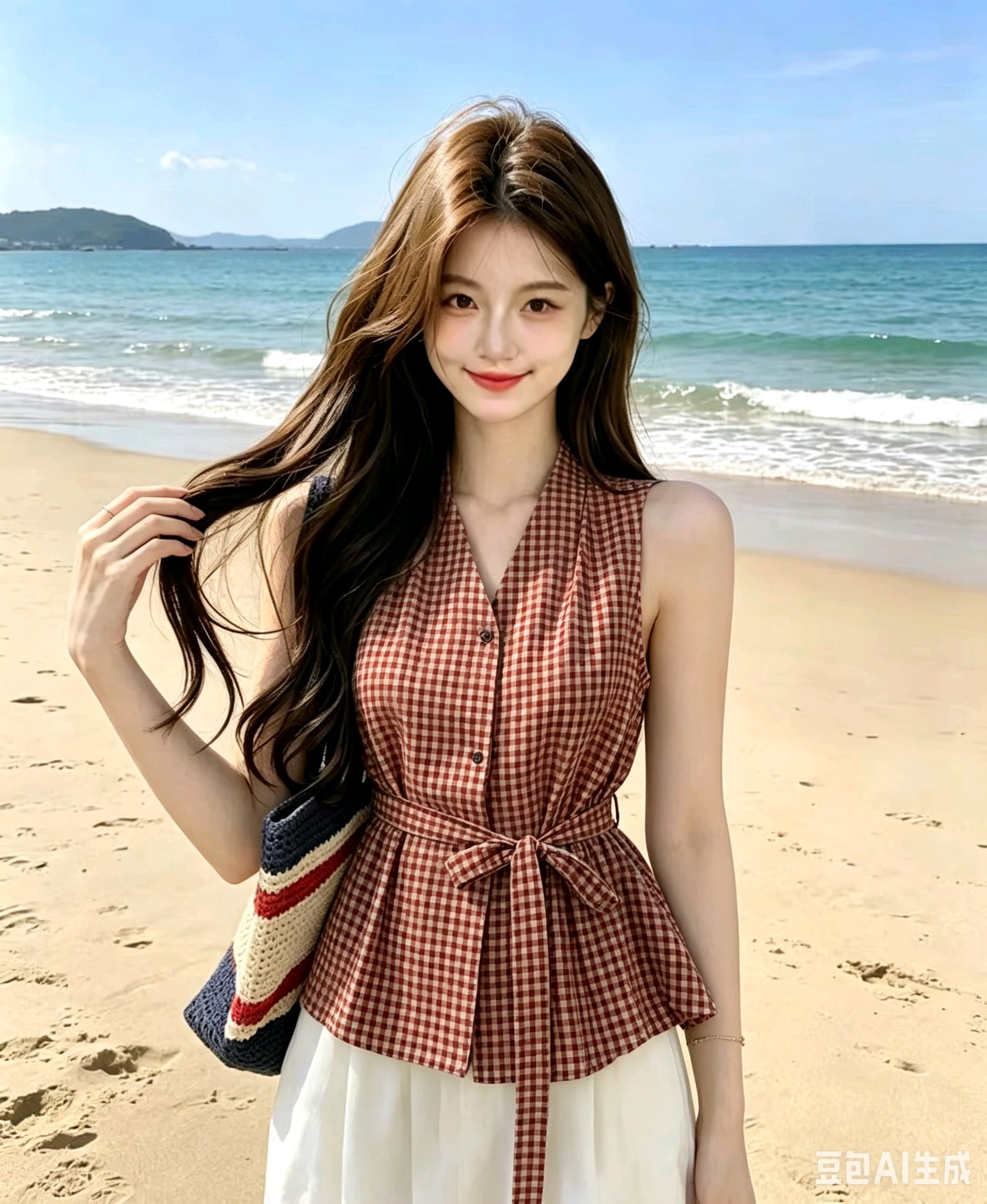 실사 지금 빨간색 체크무늬 베스트 맨위 슬림해 보이는 다용도 벨트 맨위 상세 이미지 2