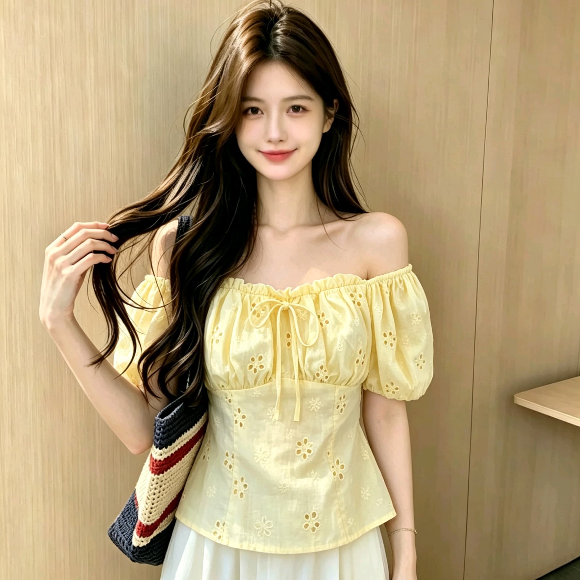 순면 프랑스식 연령 감소 거품 소매 여성 셔츠 2026 년 여름 새로운 오프숄더 홀로우 아웃 셔츠 상세 이미지 2