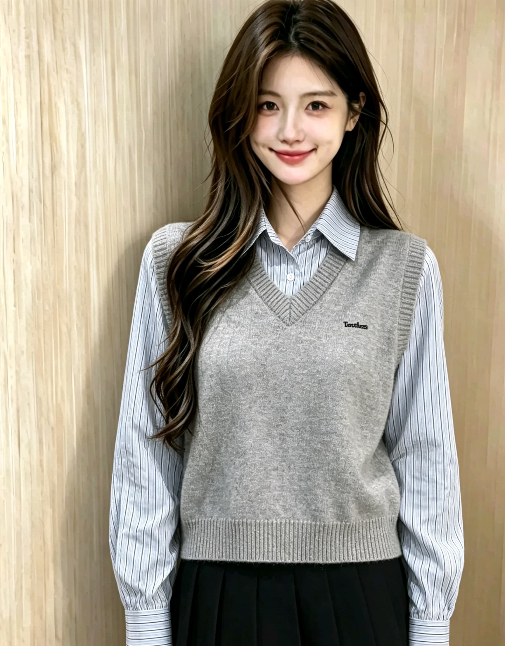 실사 지금 가을 의상 새로운 학원 스타일 스트라이프 셔츠 칼라 페이크 레이어드 캐주얼 긴팔 다용도 맨위 상세 이미지 1