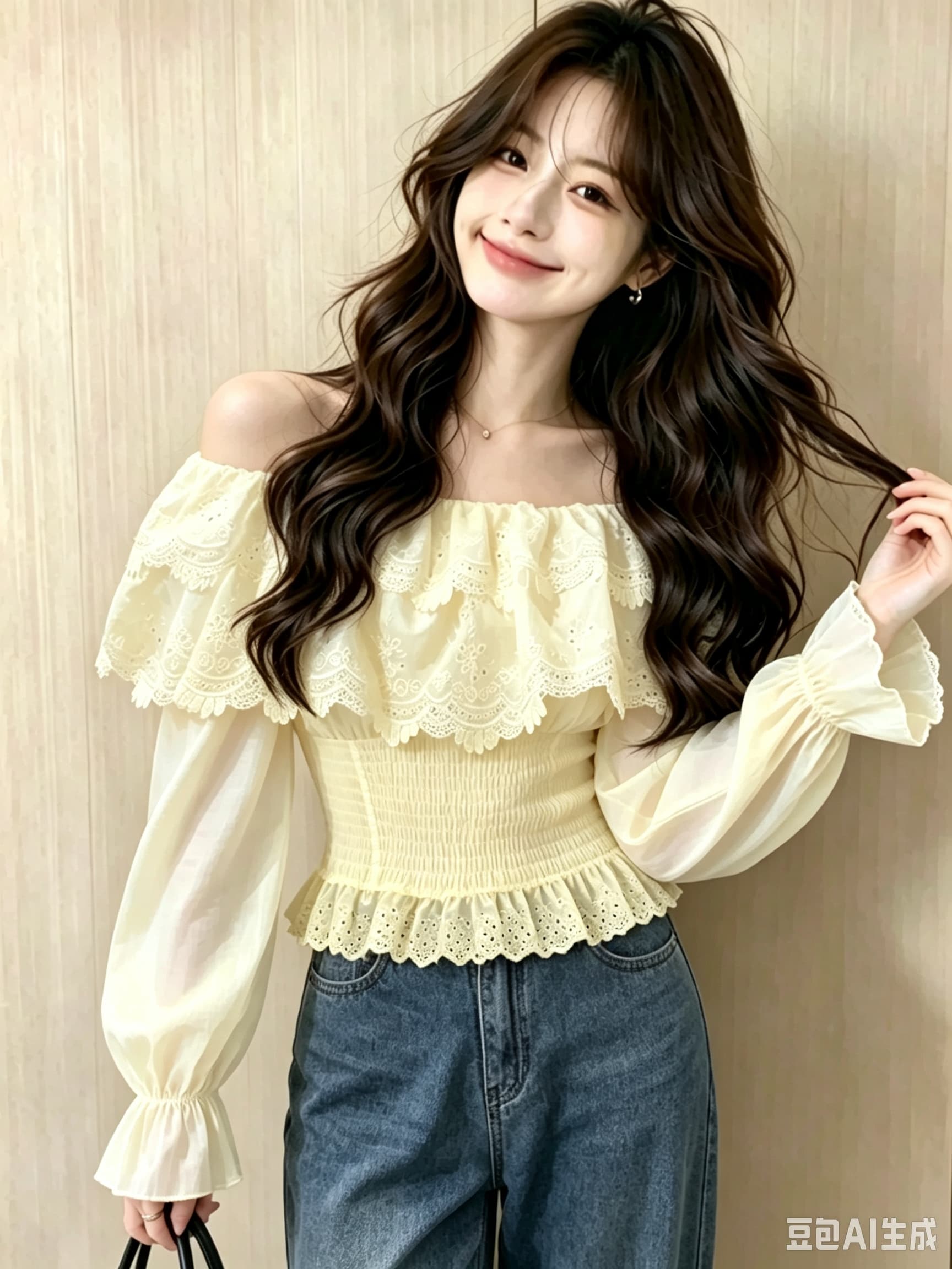 실사 프랑스식 오프숄더 프릴 칼라 셔츠 가을 새로운 작은 대중 디자인 센스 자수 쇼트 스타일 패션 맨위 이미지 3
