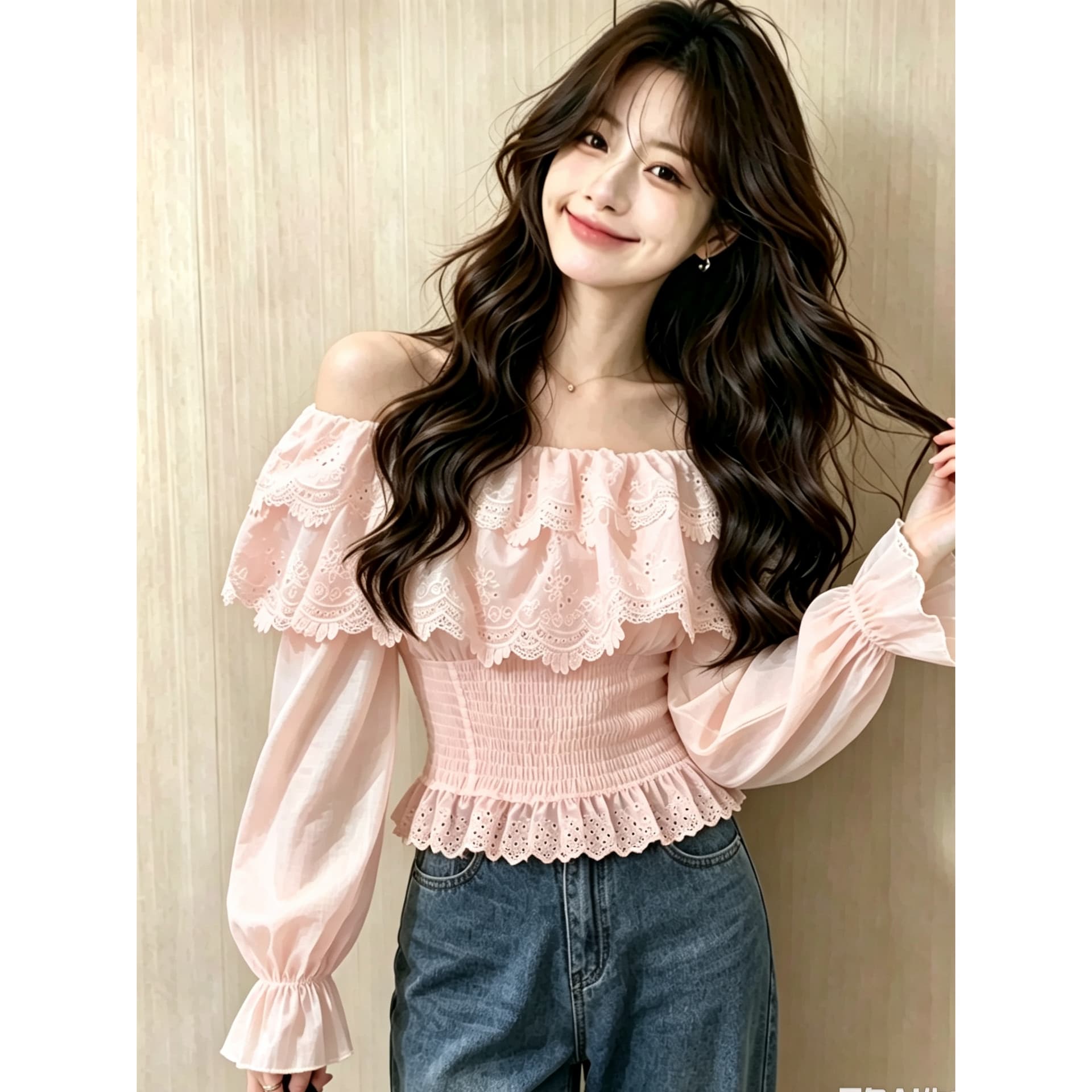실사 프랑스식 오프숄더 프릴 칼라 셔츠 가을 새로운 작은 대중 디자인 센스 자수 쇼트 스타일 패션 맨위 이미지 5