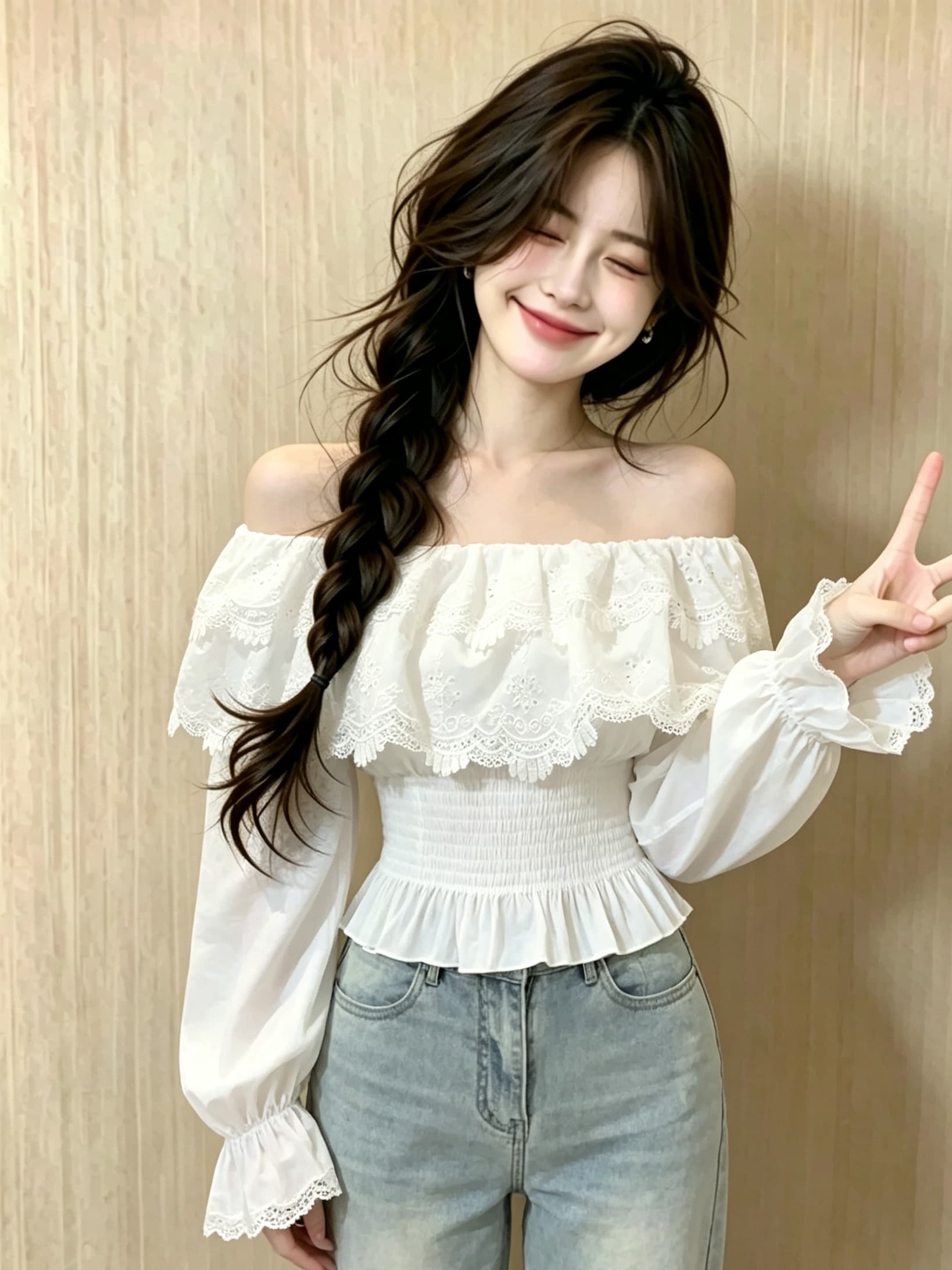 실사 프랑스식 오프숄더 프릴 칼라 셔츠 가을 새로운 작은 대중 디자인 센스 자수 쇼트 스타일 패션 맨위 상세 이미지 1