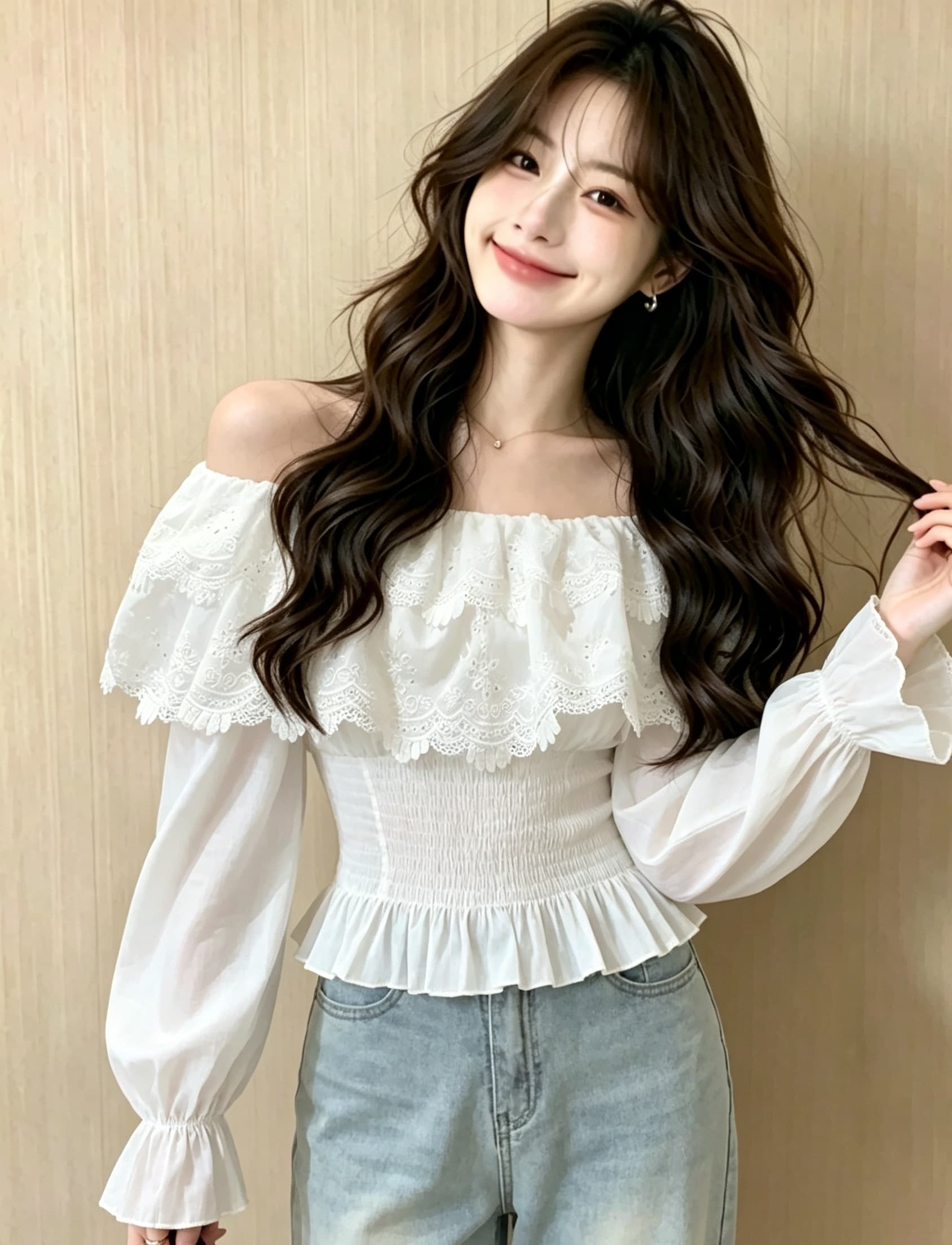 실사 프랑스식 오프숄더 프릴 칼라 셔츠 가을 새로운 작은 대중 디자인 센스 자수 쇼트 스타일 패션 맨위 상세 이미지 2