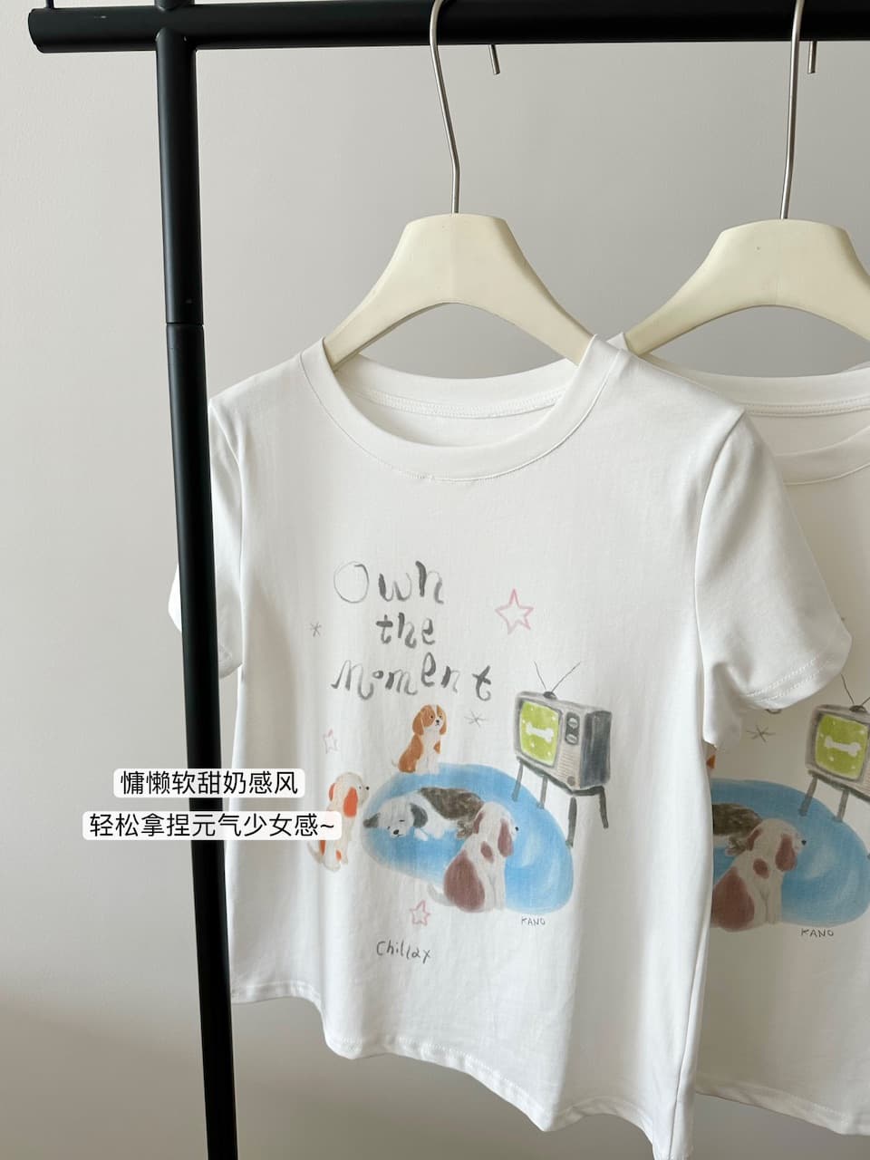 안녕하세요. 대포 슈퍼 잘 생긴 강아지 프린트 반팔 티셔츠 여성 여름 화이트 한 부서 chic Chic 루즈핏 맨위 상세 이미지 8