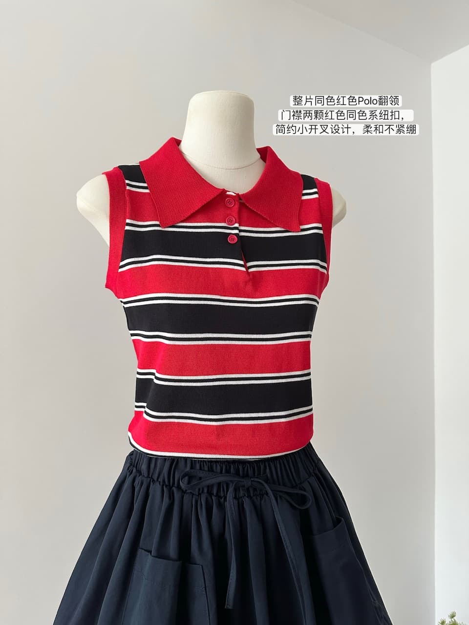 아메리칸 레트로 핫걸 POLO 칼라 니트 스웨터 조끼 여성 여름 디자인 센스 몸매 가꾸기 슬림해 보이는 다용도 캐주얼 맨위 이미지 2