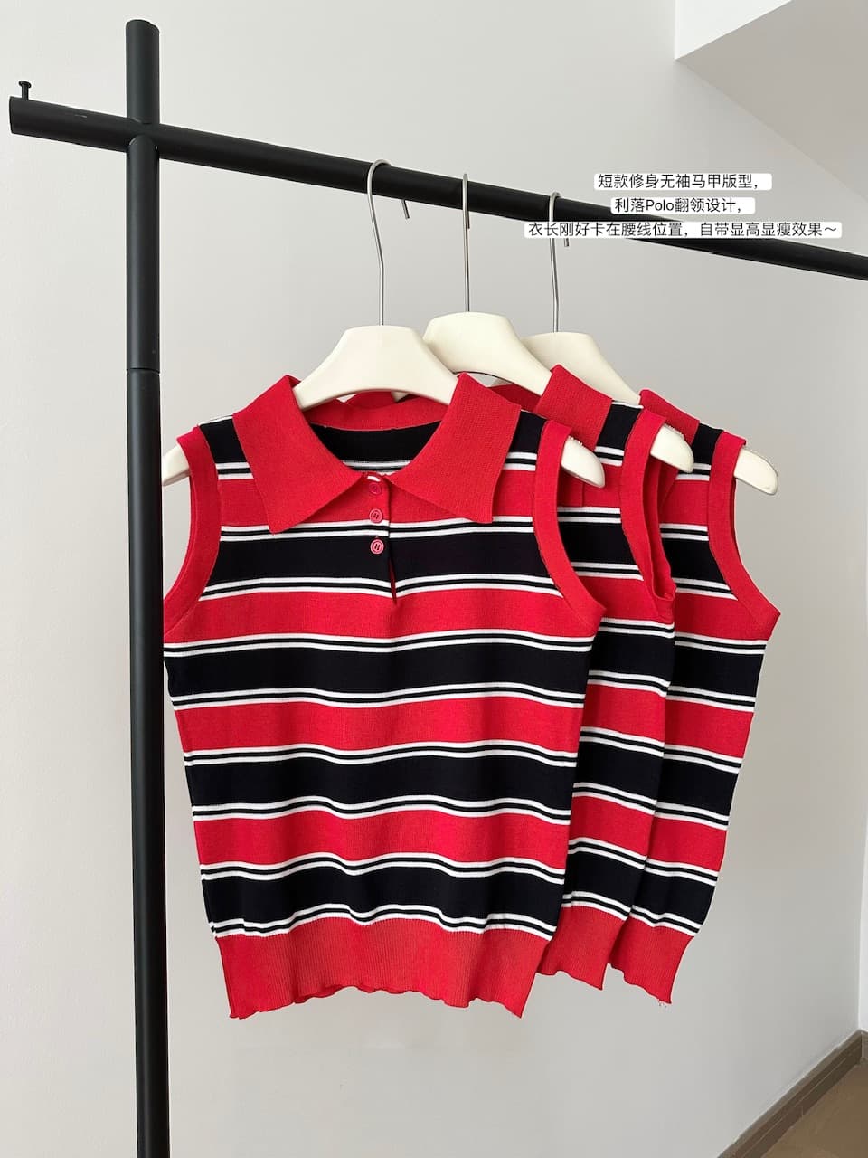 아메리칸 레트로 핫걸 POLO 칼라 니트 스웨터 조끼 여성 여름 디자인 센스 몸매 가꾸기 슬림해 보이는 다용도 캐주얼 맨위 이미지 3