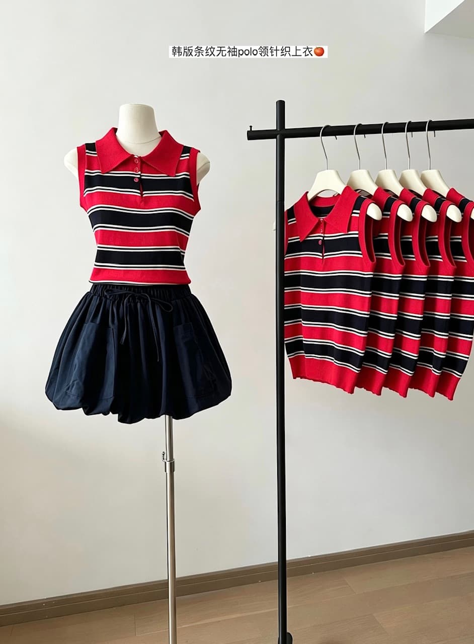 아메리칸 레트로 핫걸 POLO 칼라 니트 스웨터 조끼 여성 여름 디자인 센스 몸매 가꾸기 슬림해 보이는 다용도 캐주얼 맨위 상세 이미지 2