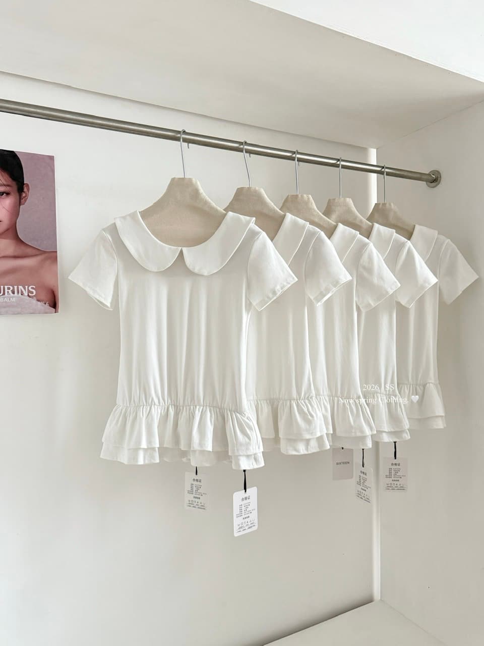 송 긍정적 인 En 화이트 베이비 칼라 레이스 밑단 반팔 티셔츠 여성 여름 새로운 발레 바람 몸매 가꾸기 아름다운 맨위 상세 이미지 8