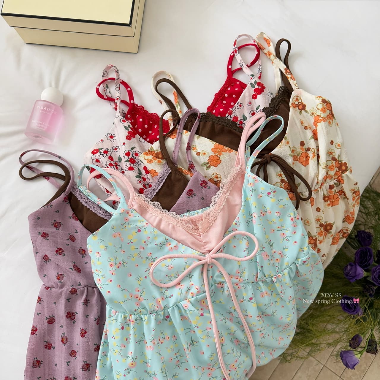 callmeear 오리지널 배색 꽃무늬 슬립 페이크 레이어드 V넥 순수한 욕망 조끼 여성 여성 달콤함 맨위 상세 이미지 8