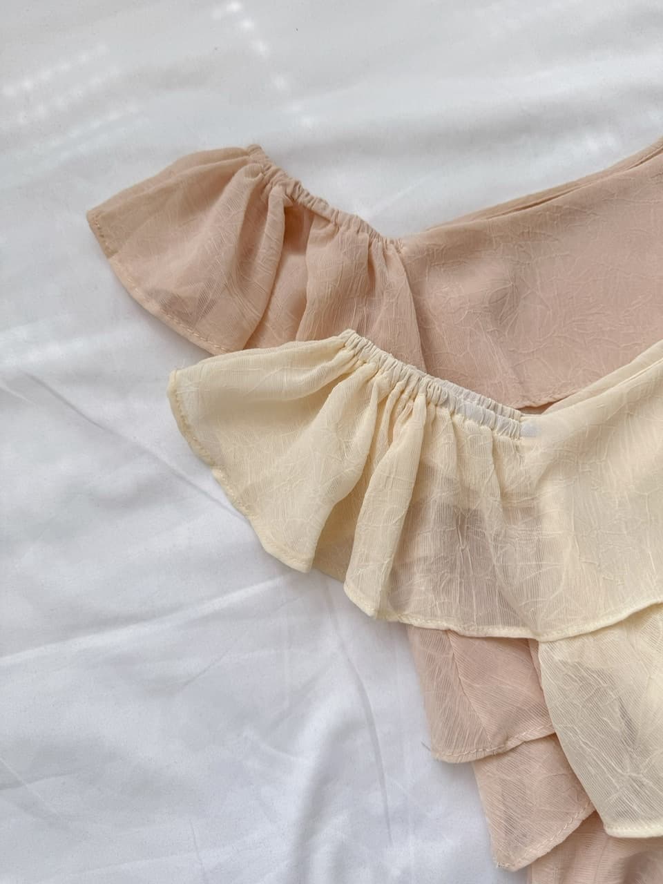 여름 한 부서 불규칙 비스듬한 어깨 다중 레이어 프릴 시폰 셔츠 여성 디자인 센스 오프숄더 몸매 가꾸기 슬림해 보이는 맨위 상세 이미지 13