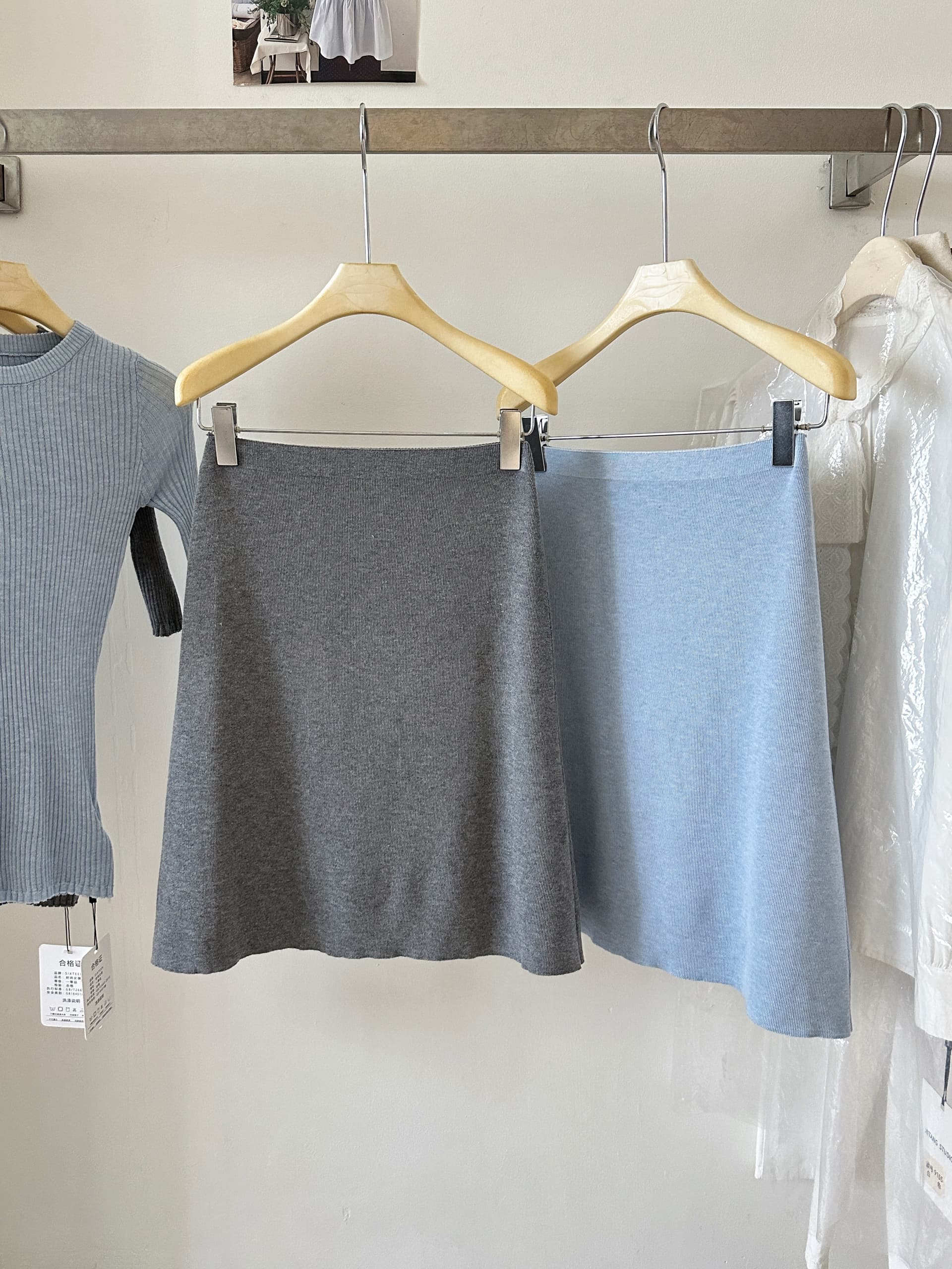 farte shop 하트 비트 라이 경기 서울 모직물 티셔츠 스트레이트 반 스커트 두 조각 여성 세트 봄 가을 세트 상세 이미지 10