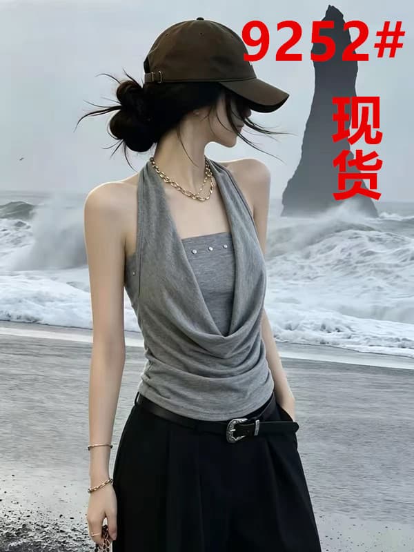 핫걸 바람 흔들다 칼라 행침 목 캐미솔 여름 외출용 2026 새로운 몸매 가꾸기 슬림해 보이는 섹시함 민소매 맨위