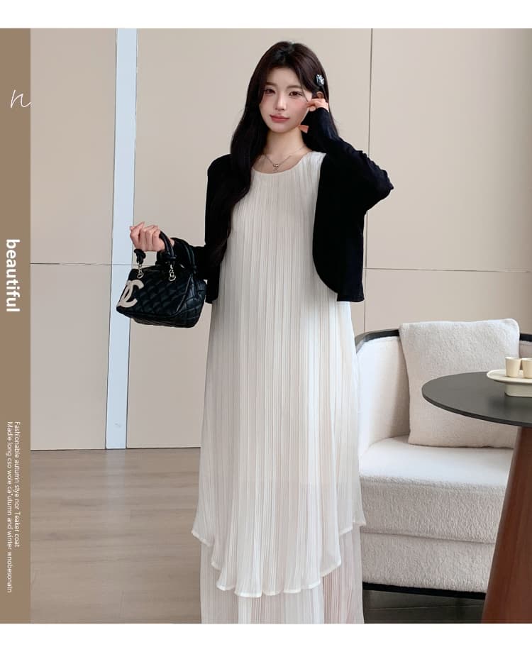 새로운 2026 여름 새로운 패션 다용도 플리츠 슬림해 보이는 임산부 드레스 오픈 가디건 임산부 세트 상세 이미지 6