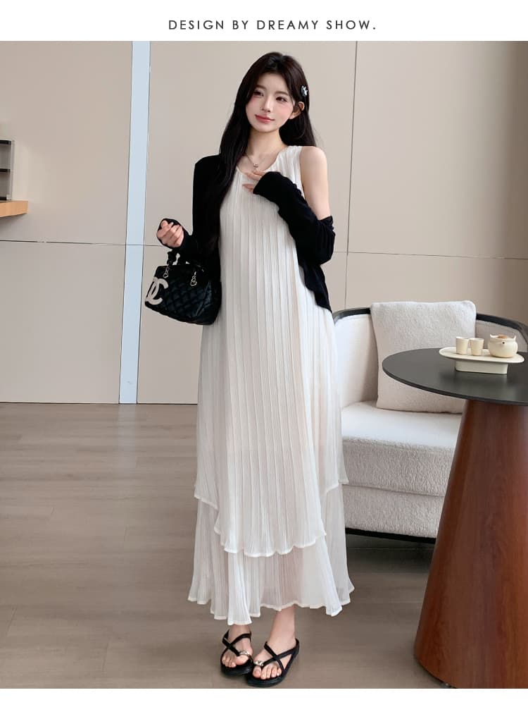 새로운 2026 여름 새로운 패션 다용도 플리츠 슬림해 보이는 임산부 드레스 오픈 가디건 임산부 세트 상세 이미지 23