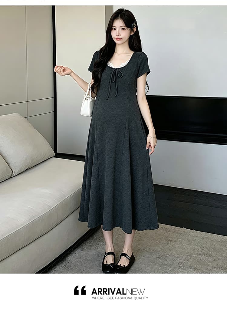 새로운 2026 여름 출산 착용 다용도 순면 캐주얼 롱 스커트 루즈핏 높은 탄력성 임산부 드레스 상세 이미지 13