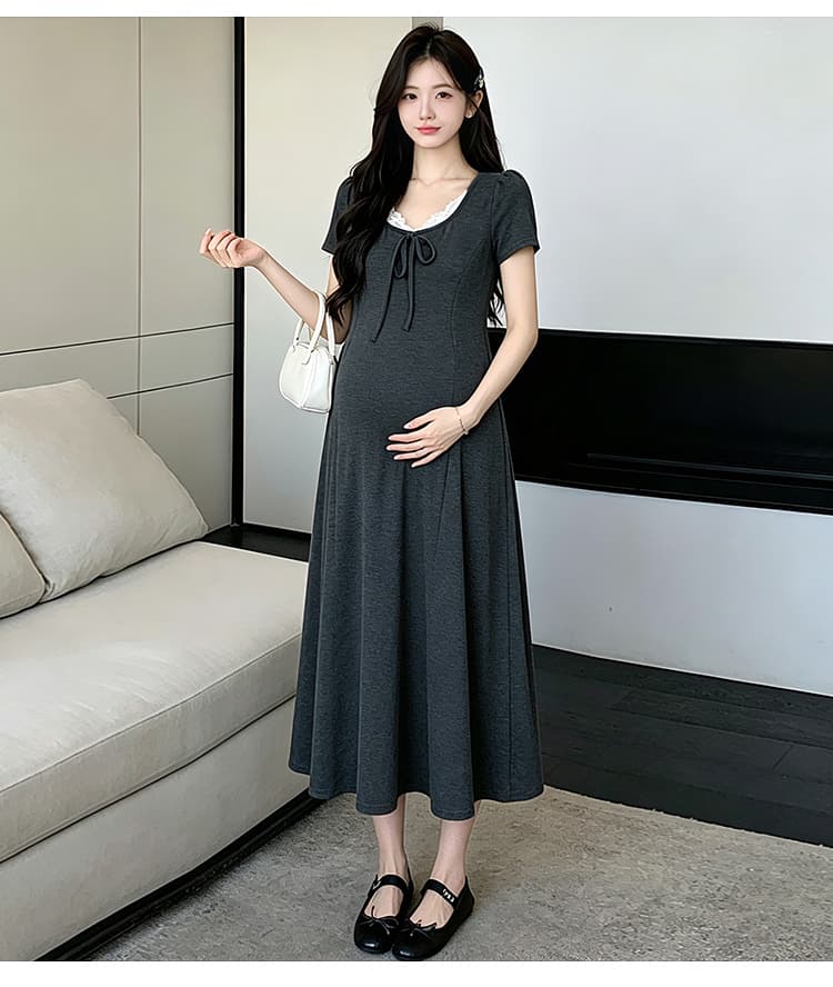 새로운 2026 여름 출산 착용 다용도 순면 캐주얼 롱 스커트 루즈핏 높은 탄력성 임산부 드레스 상세 이미지 14