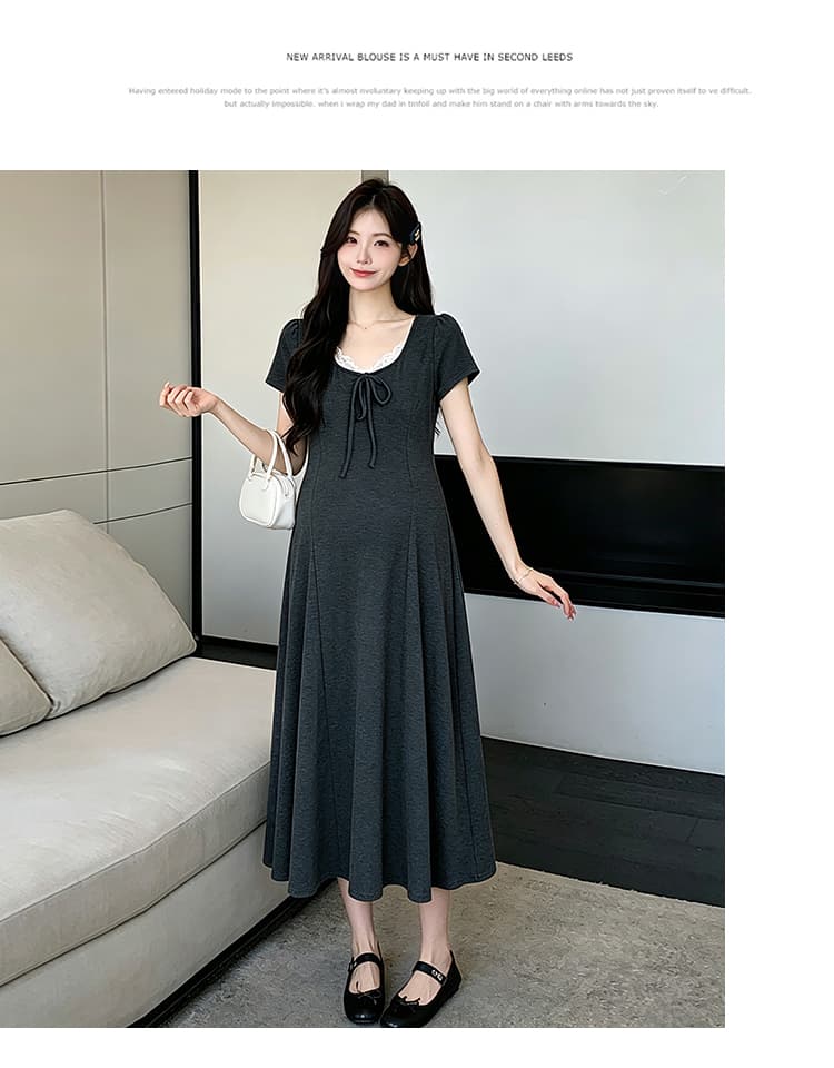 새로운 2026 여름 출산 착용 다용도 순면 캐주얼 롱 스커트 루즈핏 높은 탄력성 임산부 드레스 상세 이미지 15