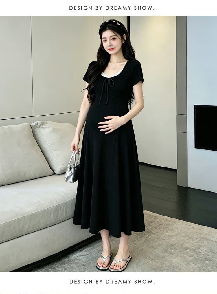 새로운 2026 여름 출산 착용 다용도 순면 캐주얼 롱 스커트 루즈핏 높은 탄력성 임산부 드레스 상세 이미지 18